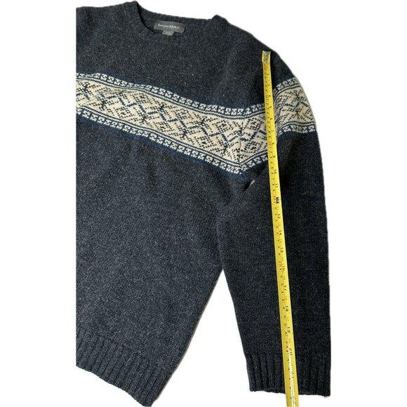 Banana Republic Fair Isle Lamb Wool Crewneck Sweater Charcoal Gray Nordic Knit L - Picture 6 of 9
